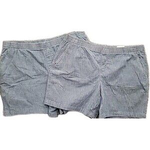 Lands’ End Lot Bermuda Shorts 22W Chambray Blue Pockets Mid Rise Cotton Spandex